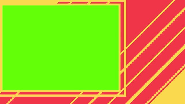 Green Screen Placeholder Frame with Graphic Pop Art Style Background Overlay. Seamless Loop.
