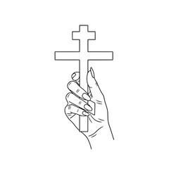 Icon of a beautiful woman's hand holding an Orthodox cross representing religious faith and spirituality