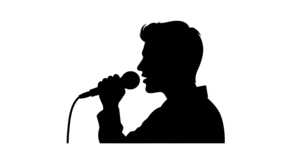 Black singer silhouette with microphone isolated vector isolated PNG with Transparent Background