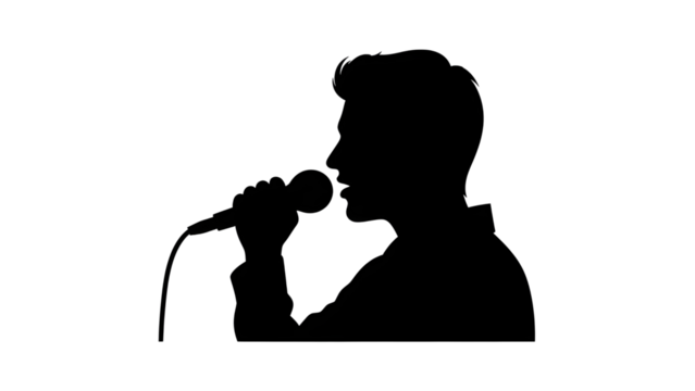 Black singer silhouette with microphone isolated vector isolated PNG with Transparent Background - Powered by Adobe
