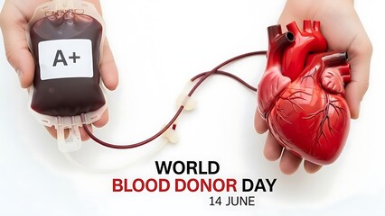 World Blood Donor Day awareness campaign with heart and blood bag