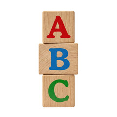 ABC wooden toy blocks stack on transparent background
