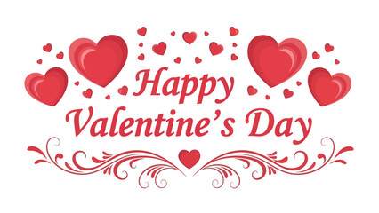 Celebratory Valentine's Day Message Adorned with Loving Red Hearts and Swirling Ornaments, Perfect for Romance and Affection