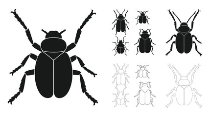 Black beetle silhouettes collection diverse views of insect body shapes and forms © Rokiya Aktar