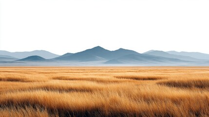 Fototapeta premium Golden field of tall grass with mountains in the distance under a bright sky