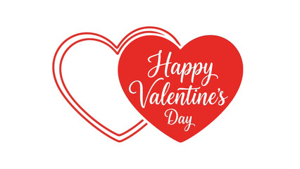 Elegant and heartwarming vector illustration featuring two red hearts, one solid with 'Happy Valentine's Day' script and another outline, symbolizing love, romance, and celebration