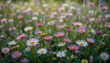 Vibrant Flowers Blooming in Lush Green Grass Ultra Detailed HD 8K Stock Photographic Wallpaper