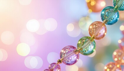 パステルカラーのカラフルなビーズ、ガラス玉の背景画像　きれいでかわいいグラフィックス素材　明るいスタジオ照明の反射光