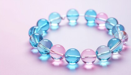 パステルカラーのカラフルなビーズ、ガラス玉の背景画像　きれいでかわいいグラフィックス素材　明るいスタジオ照明の反射光