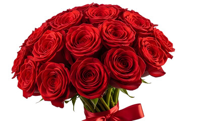 Fresh Vibrant Red Roses Bouquet Product Shot with Red Ribbon isolated PNG with Transparent Background