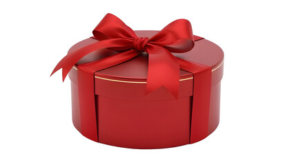 Red Round Gift Box with Elegant Red Satin Ribbon and Bow isolated PNG with Transparent Background