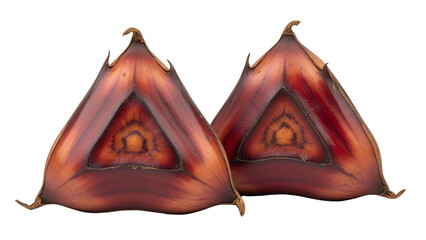 Two Dried Brown Water Caltrop Fruits isolated PNG with Transparent Background