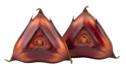 Two Dried Brown Water Caltrop Fruits isolated PNG with Transparent Background