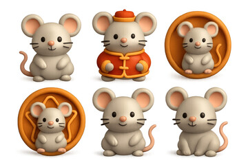 Fototapeta premium Cute zodiac rat icons for lunar new year design and decoration