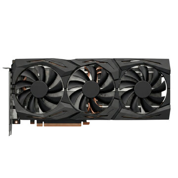 Powerful triple fan gaming graphics card on transparent background