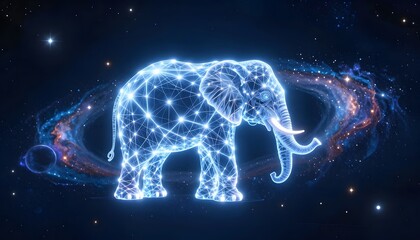 Obraz premium Glowing Elephant Silhouette Against Cosmic Background with Stars and Galactic Swirls