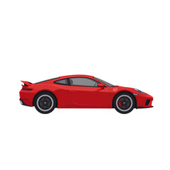 Red sports car with black wheels and spoiler