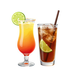 Refreshing tropical cocktail and iced tea with lime garnish.