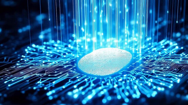 Fingerprint on circuit board with glowing lines