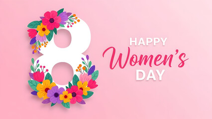 Happy women's day celebration with colorful floral design and empowering message