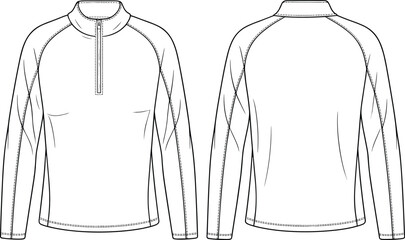 Vector technical flat sketch of a quarter zip raglan pullover template, front and back view, blank apparel design mockup vector. © rakib's world