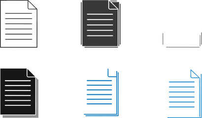 Document file vector set featuring paper sheets pages and text documents in outline and filled styles