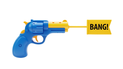 Toy gun firing bang flag