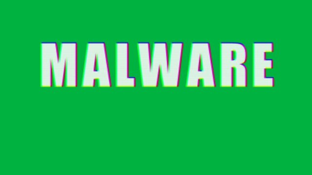 Animation of white letters with rainbow glow floating and changing, creating a word Malware
