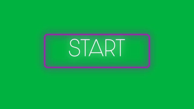 Neon word Start in white letters in pink frame on black background
