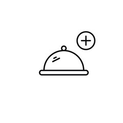 Fototapeta premium Restaurant menu update, add new dish. Room service cloche and plus. Pixel perfect, editable stroke vector icon