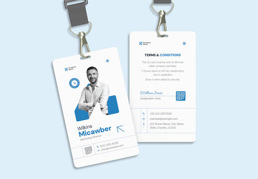 Vertical Modern Corporate ID Card Layout Front and Back with Blue Accents