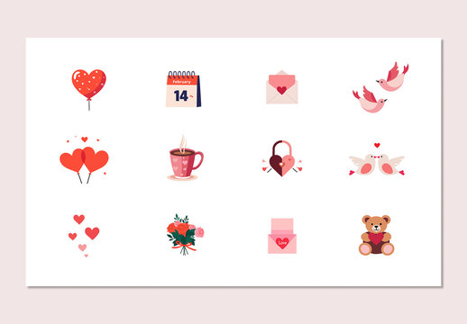 Set of Hand-Drawn Valentine&rsquo;s Day Vector Icon Collection Illustrations