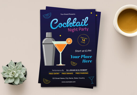 Valentine Cocktail Night Party Flyer Design Template with DJ Music Event