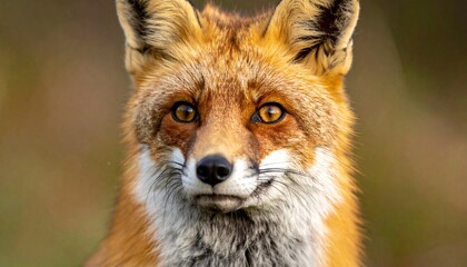 Fototapeta premium Close-up portrait of a cunning red fox with intense eyes, showcasing its sharp features in a natural setting