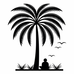 A black and white illustration featuring a serene 