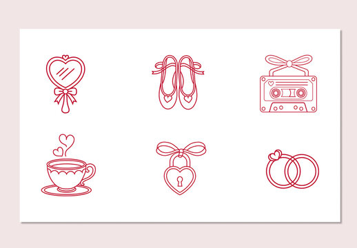 Valentine Line Art Vector Icons Set