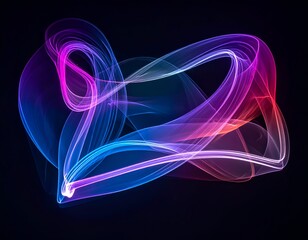 Abstract, flowing, luminous shapes of vibrant colors against black