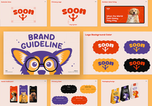 Pet Brand Guideline and Branding Logo Identity Presentation Template with Dog Mascot