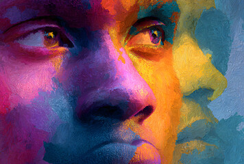 Abstract colorful background with different human faces. Contemporary art collage. Black history month juneteenth background