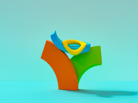 3d geometric abstract figures stacked showing balance and teamwork