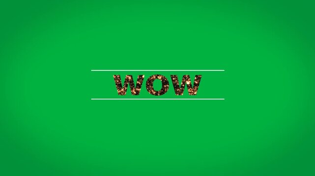 Digital animation of fire burning wow text in between two parallel lines against black background