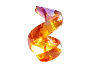 A twisting, luminous ribbon of polished amber against a black backdrop