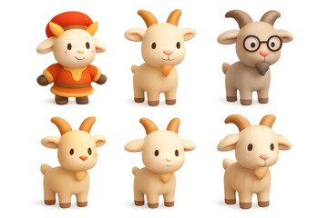 Obraz premium Cute goat character icons collection for decorative design or print projects