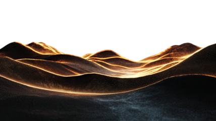 Glowing sandscape with dark ocean waves isolated on white background for dramatic seascape illustration and abstract coastal design concept