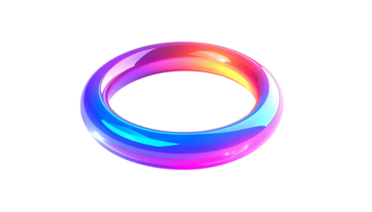 A vibrant, glossy, neon-colored torus against a black background