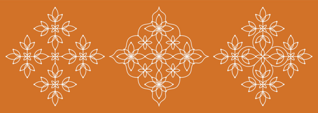 Set of dotted rangoli art pulli kolam. editable home decor patterns