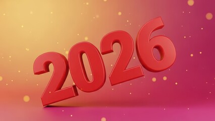 3D Numbers new year 2026 Angled on a Warm Orange and Pink Gradient Background 