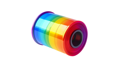 A cylindrical object showcases the colors of the rainbow
