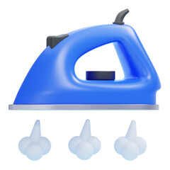 PNG 3D Steam Iron Releasing Vapor Icon Isolated on a White Background