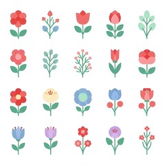 Fototapeta premium Collection of Colorful Geometric Flower Icons and Botanical Symbols